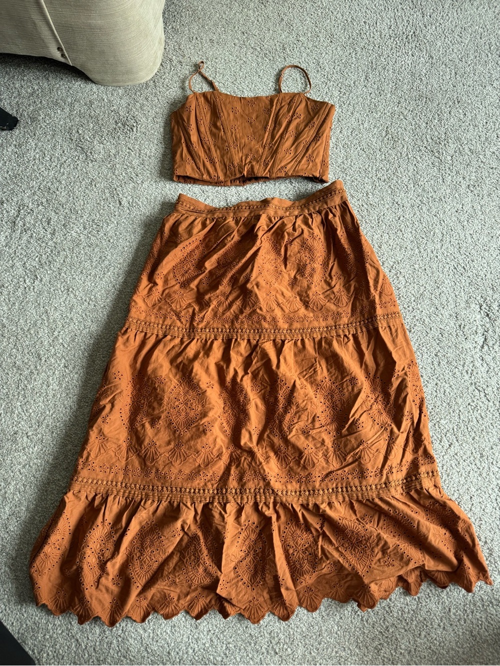 Jason Wu Rust Eyelet Tiered Maxi Skirt Set